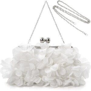 Women's White Floral Elegant Detachable Chain Party Wedding Prom Clutch Bag